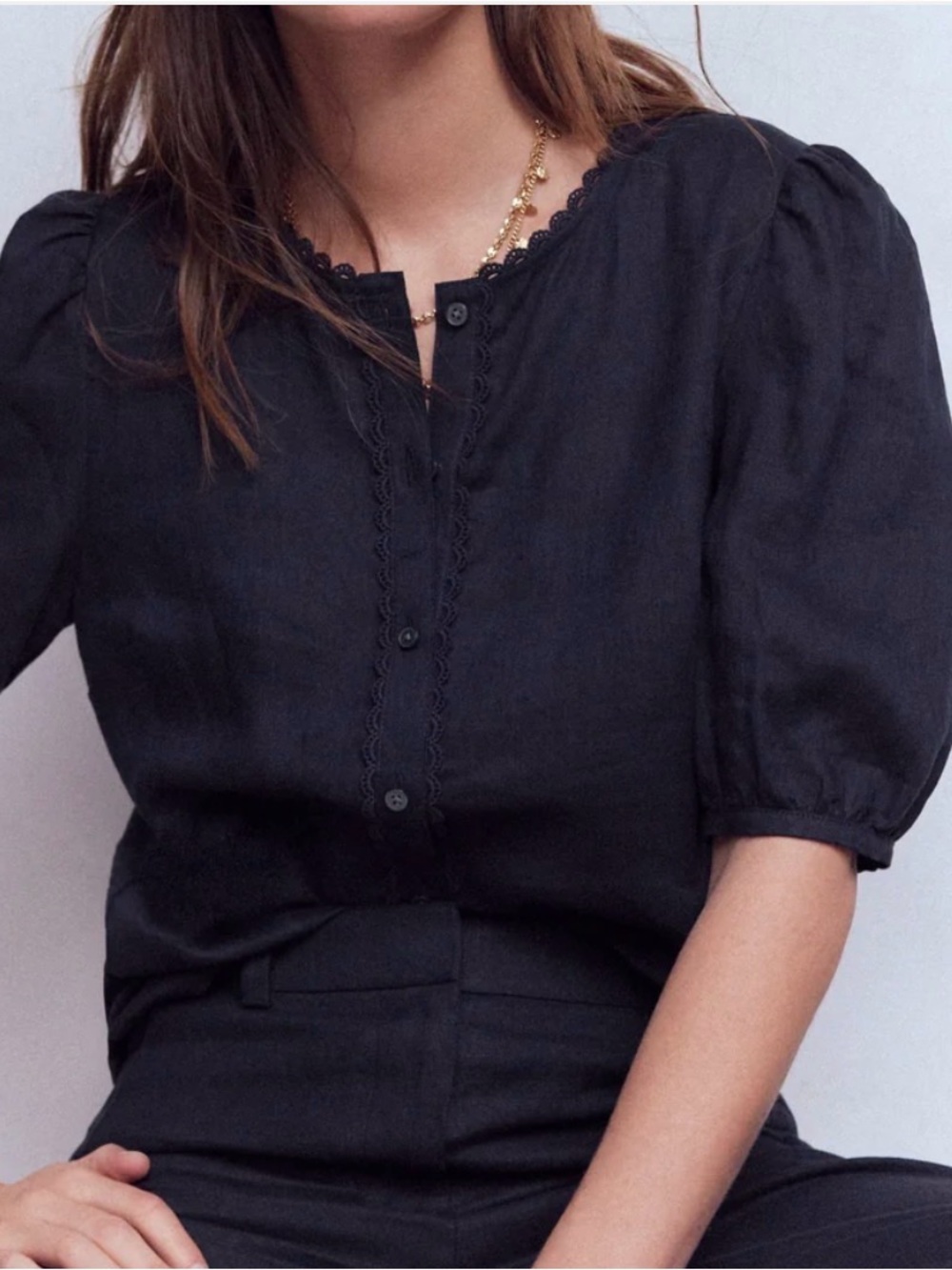 Boden Leah Linen Short Sleeved Linen Blouse